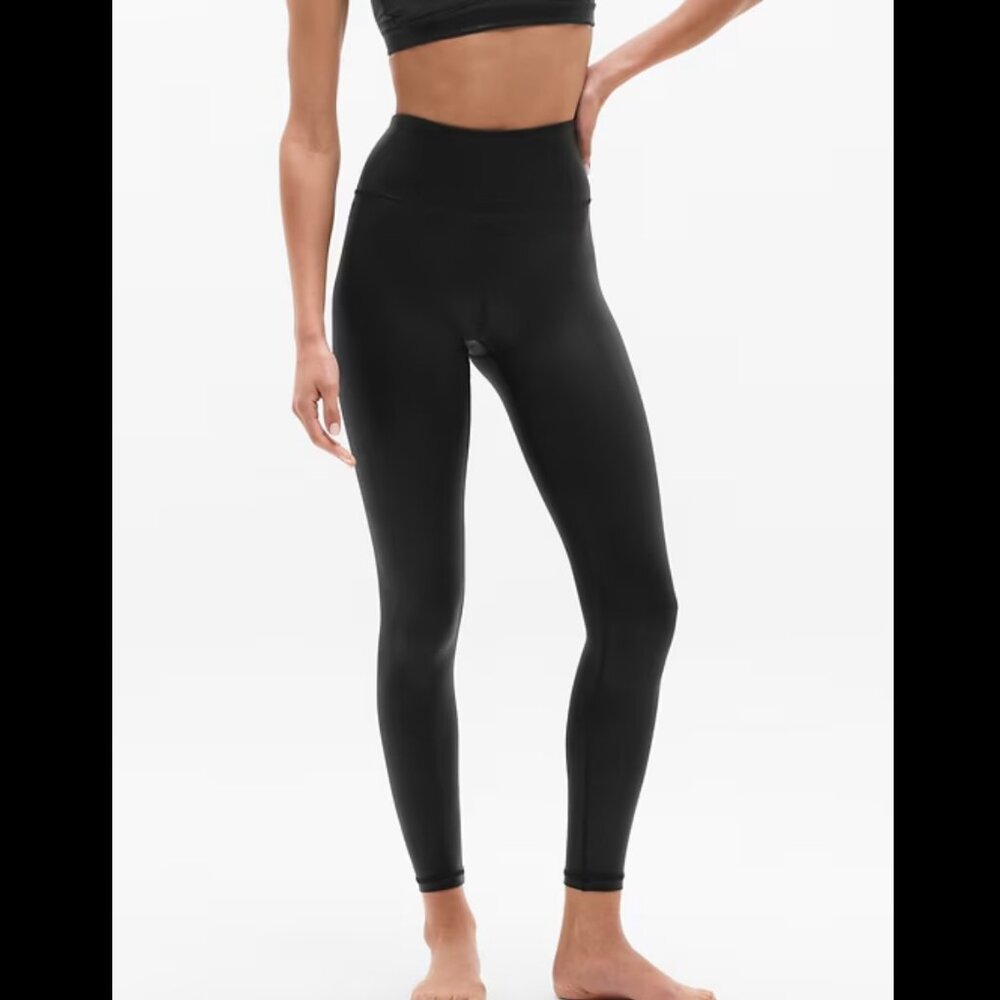 Athleta Elation High Rise Matte Foil Shine 7/8 Legging in black foil